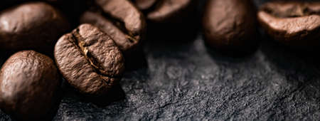 Coffee beans background, roasted signature bean with rich flavour, best morning drink and luxury blendの写真素材
