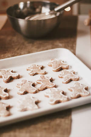 Christmas baking and cooking recipe concept. Food ingredients and preparation process of traditional...