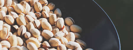 Organic pistachios in the sun, healthy food and snack backgroundの写真素材