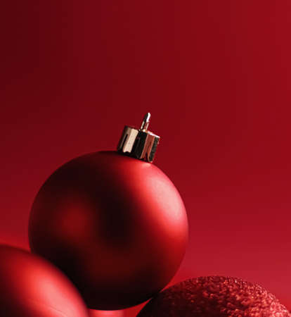 Red decorative Christmas baubles as festive winter holiday backgroundの写真素材