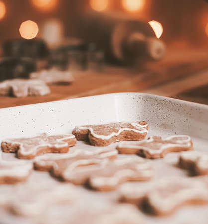 Christmas baking and cooking recipe concept. Food ingredients and preparation process of traditional...