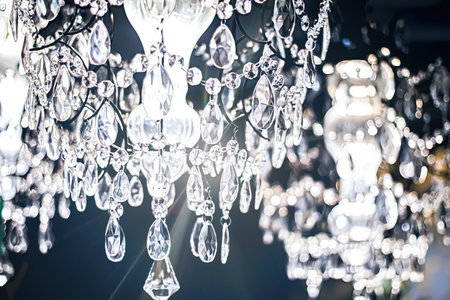 Crystal glass chandelier as home decor, interior design and luxury furniture detail, holiday invitation card backgroundの写真素材