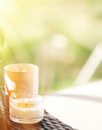 Scented candles collection as luxury spa background and bathroom home decor, organic aroma candle for aromatherapy and relaxed atmosphere, beauty and wellnessの写真素材