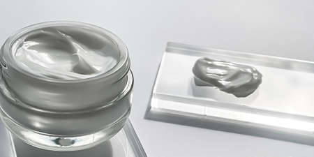 Face cream moisturiser jar and product sample on glass, beauty and skincare, cosmetic science...