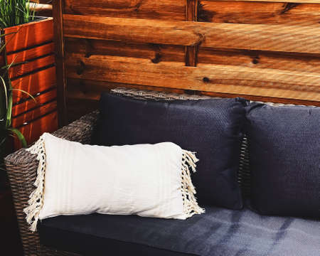 Garden furniture design detail, outdoor sofa and cushions as home decor and patio or terrace...