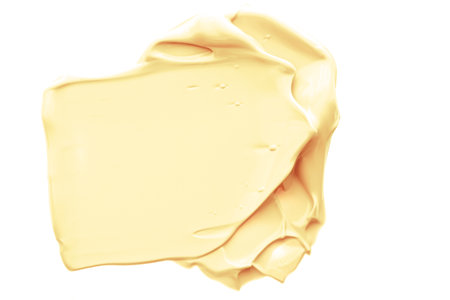 Pastel orange beauty swatch, skincare and makeup cosmetic product sample texture isolated on white background, make-up smudge, cream cosmetics smear or paint brush stroke closeupの写真素材