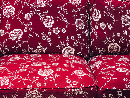 Home decor and interior design, sofa with floral fabric pattern in living room, upholstery close-up