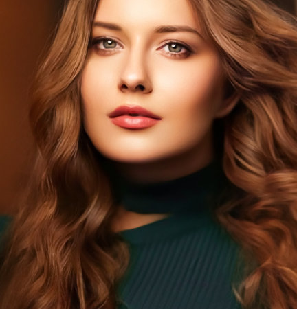 Hairstyle, beauty and hair care, beautiful woman with long healthy hair, brunette model wearing natural makeup, glamour portrait for hair salon and haircare brandの写真素材