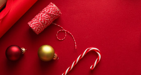 Christmas preparation, boxing day and holidays gift giving, xmas craft paper and ribbons for gifts...