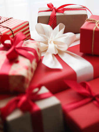 Christmas gifts, boxing day and traditional holiday presents, classic xmas gift boxes, wrapped luxury present for birthday, New Year, Valentines Day and holidays conceptの写真素材
