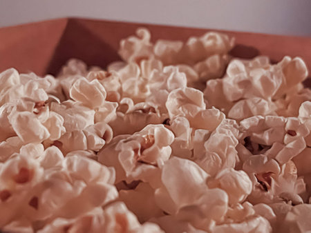 Cinema and entertainment, popcorn box in the movie theatre for tv show streaming service and film...