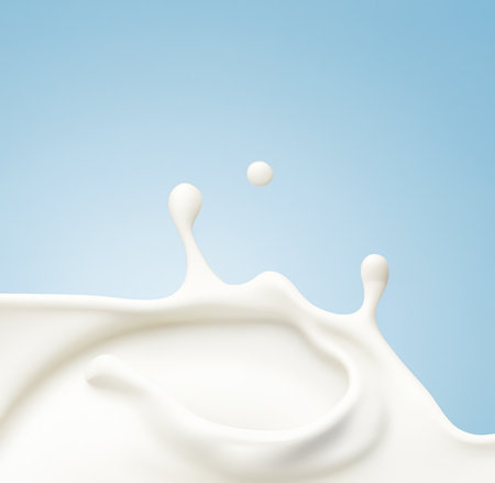 White milk splash on blue background, milky cream or cosmetic skincare lotion texture. Generative Ai.の素材