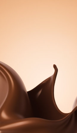 Chocolate milk splash on beige background, liquid melted chocolate texture. Generative Ai.の素材