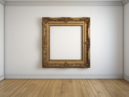 Empty antique wooden square frame for wall art mockup, post-processed, generative aiの素材