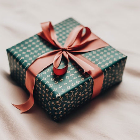 Holiday gift and present, country cottage style gift box for birthday, Christmas, boxing day, wedding and holidays shopping, post-processed, generative aiの素材