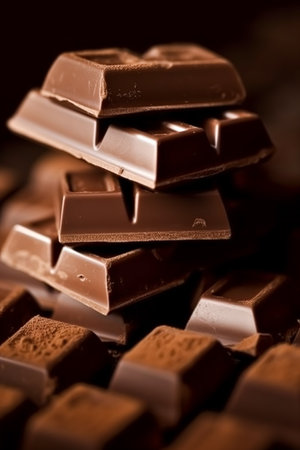 Chocolate, food and sweets, crushed fresh milk chocolates bars, post-processed, generative aiの素材