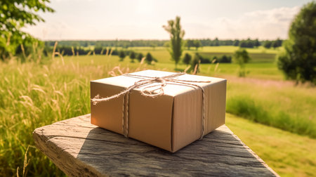 Postal service, home delivery and online shopping, parcel box in the countryside on a sunny day, post-processed, generative aiの素材