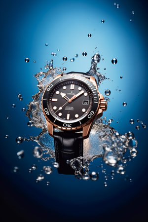 Waterproof luxury mens watch underwater in the ocean or sea commercial concept, bespoke water resistant design, post-processed, generative aiの素材