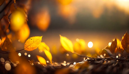 Abstract autumn scene and English country style house village on background, beautiful countryside nature with autumnal leaves and bokeh, post-processed, generative aiの素材