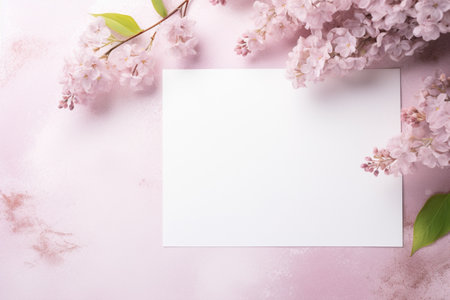 Blank paper and flowers on country background for printable art, paper, stationery and greeting card mockup ideaの素材