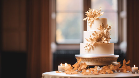 Wedding cake design, autumnal dessert styling and holiday decoration, multi-tier cake for an autumn event venue, food catering service and elegant country decor, cottage style inspirationの素材