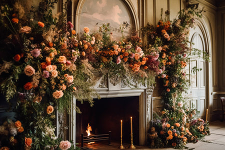 Floral decoration, wedding decor and autumn holiday celebration, autumnal flowers and event decorations in the English countryside mansion estate, country style ideaの素材