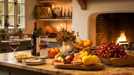 Autumnal kitchen decor, interior design and house decoration, classic English kitchen decorated for autumn season in a country house, elegant cottage style ideaの素材