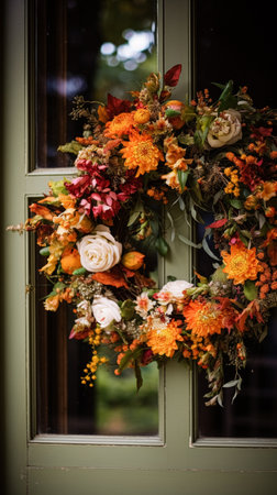 Autumn wreath decoration, autumn holiday season in the English countryside style, botanical autumnal decor inspirationの素材