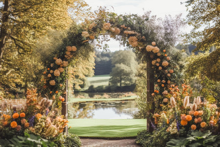 Floral decoration, wedding decor and autumn holiday celebration, autumnal flowers and event decorations in the English countryside garden, country style ideaの素材