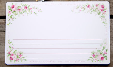 Blank vintage floral lined paper recipe card background for printable digital paper, art stationery and greeting card illustration ideaの素材