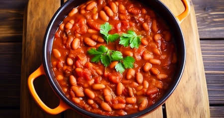 Beans in tomato sauce, country food and easy recipe idea for menu, food blog and cookbook, post-processed, generative aiの素材
