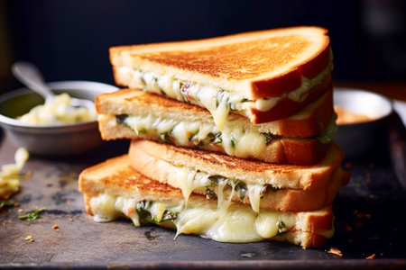 Cheese toasties, homemade hot sandwiches, food and easy recipe idea, post-processed, generative aiの素材