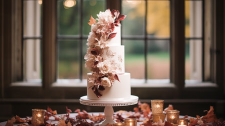 Wedding cake design, autumnal dessert styling and holiday decoration, multi-tier cake for an autumn event venue, food catering service and elegant country decor, cottage style inspirationの素材