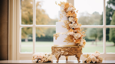 Wedding cake design, autumnal dessert styling and holiday decoration, multi-tier cake for an autumn event venue, food catering service and elegant country decor, cottage style inspirationの素材