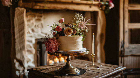 Wedding decoration in the cottage, floral country wedding decor, cake and event celebration, English countryside styleの素材