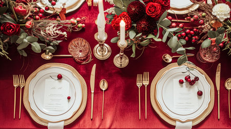 Valentines day tablescape and table decor, romantic table setting with flowers, formal dinner and date, beautiful cutlery and tableware designの素材