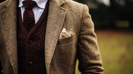Menswear autumn winter clothing and tweed accessory collection in the English countryside, man fashion style, classic gentleman look inspirationの素材