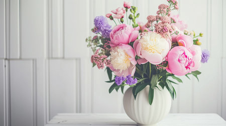 Spring flowers in vintage vase, beautiful floral arrangement, home decor, wedding and florist designの素材