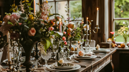 Wedding decoration in the cottage, floral country wedding decor, cake and event celebration, English countryside styleの素材