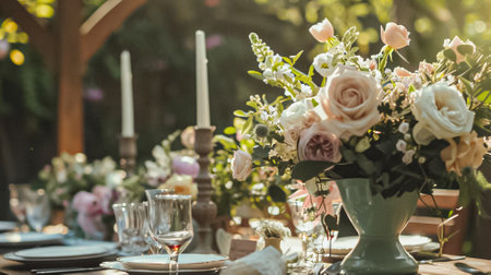 Wedding decoration in the cottage, floral country wedding decor, cake and event celebration, English countryside styleの素材