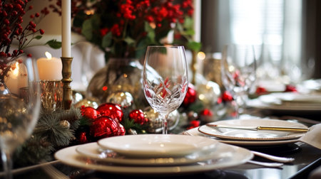 Table decor, holiday tablescape and formal dinner table setting for Christmas, holidays and event celebration, English country decoration and home styling inspirationの素材