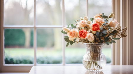 Beautiful floral arrangement with winter, autumn or early spring botanical plants and flowersの素材