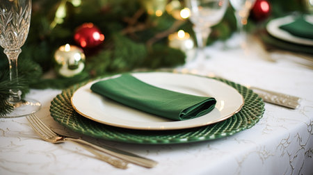 Table decor, holiday tablescape and formal dinner table setting for Christmas, holidays and event celebration, English country decoration and home styling inspirationの素材