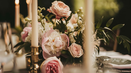 Wedding decoration with peonies, floral decor and event celebration, peony flowers and wedding ceremony in the garden, English country styleの素材