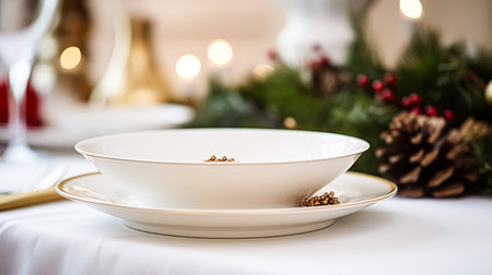 Dishware and crockery set for winter holiday family dinner, Christmas homeware decor for holidays in the English country house, gift set and home styling inspirationの素材