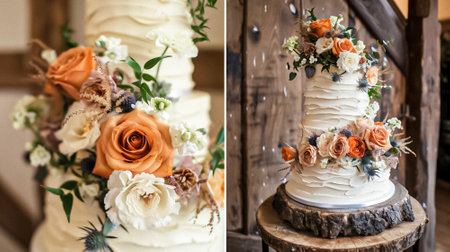 Wedding decoration in the cottage, floral country wedding decor, cake and event celebration, English countryside styleの素材