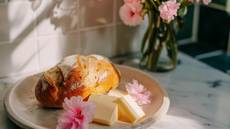 Bread and butter, homemade baking and traditional food, country lifeの素材