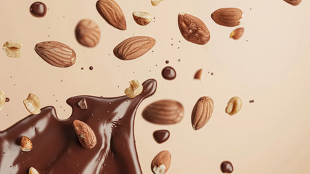 Nuts and chocolate splash, food dessert and confectionery industryの素材