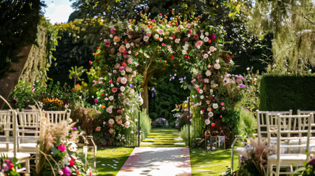 Wedding decoration in the cottage, floral country wedding decor, cake and event celebration, English countryside styleの素材