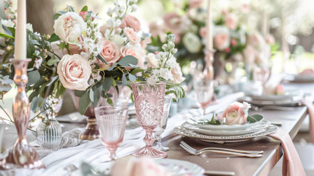 Wedding decoration in the cottage, floral country wedding decor, cake and event celebration, English countryside styleの素材